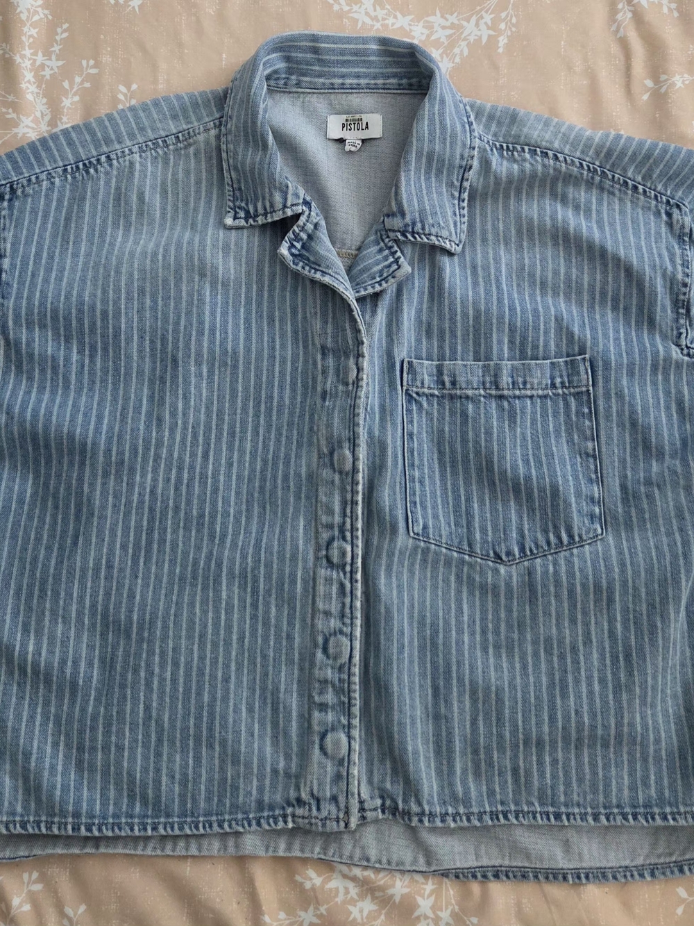 Pistola Blue Pinstripe Denim Button-Front Short Sleevs Shirt Womens